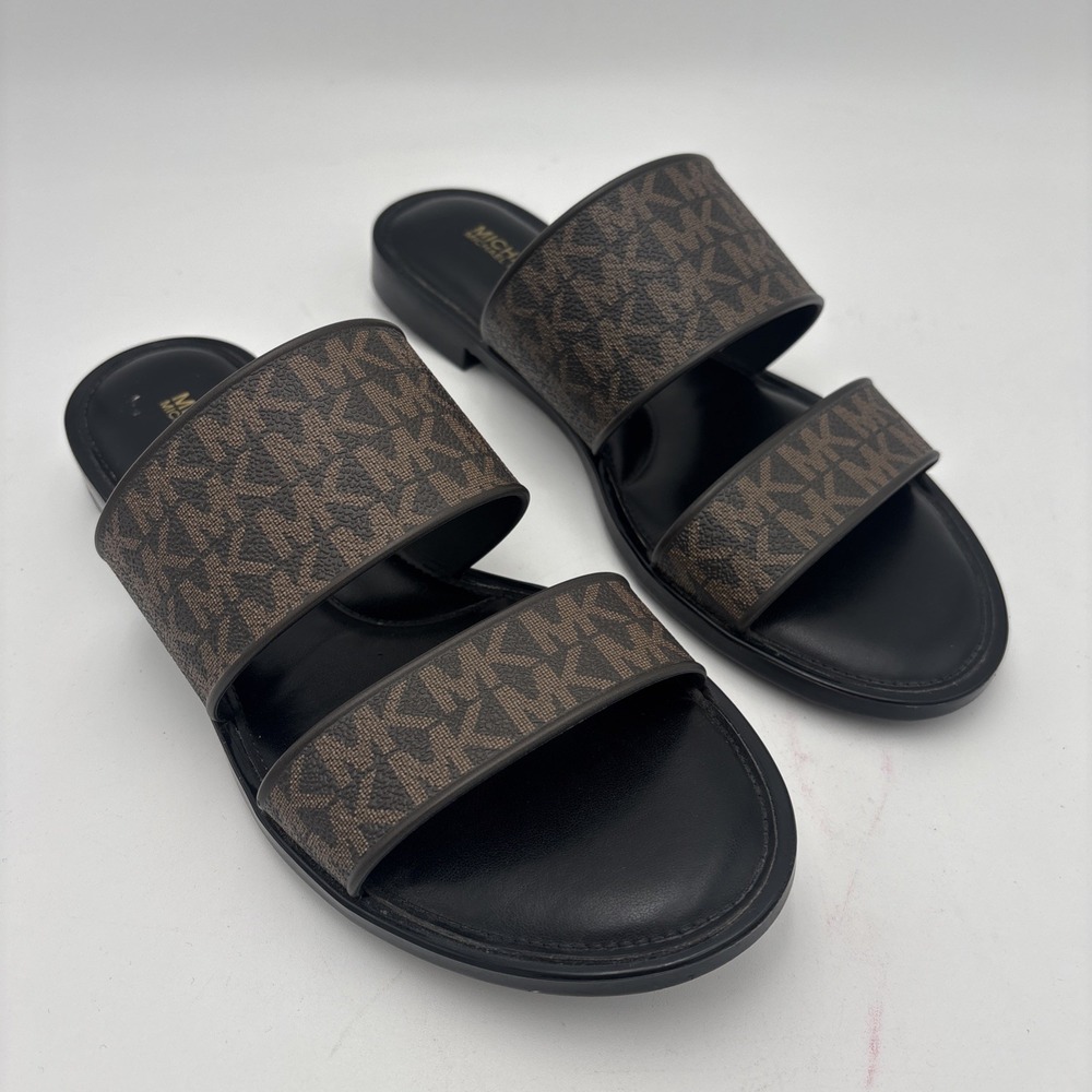 Women's Michael Kors Kennedy Jelly Slide Sandal Brown Signature 8 M